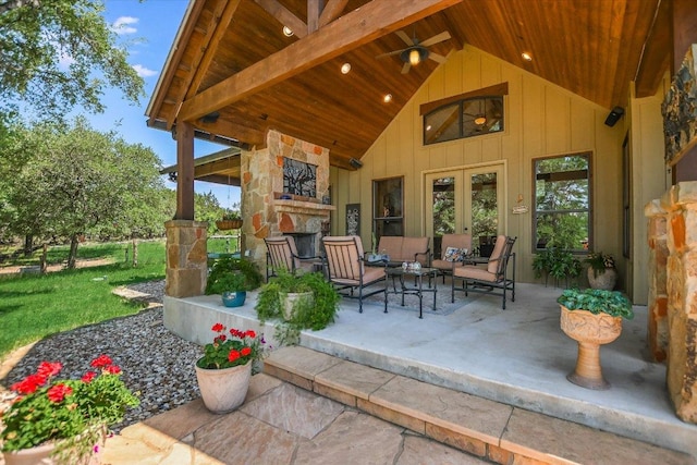 1150 Windmill Run, Wimberley, TX 78676 - view of patio with an outdoor hangout area and a ceiling fan