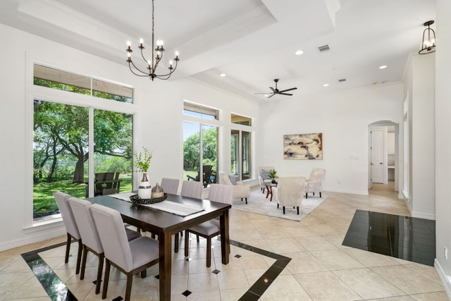 325 Onion Creek Ranch Rd, Driftwood, TX 78619 - dining area featuring arched walkways, ornamental molding, a chandelier, healthy amount of natural light, and recessed lighting