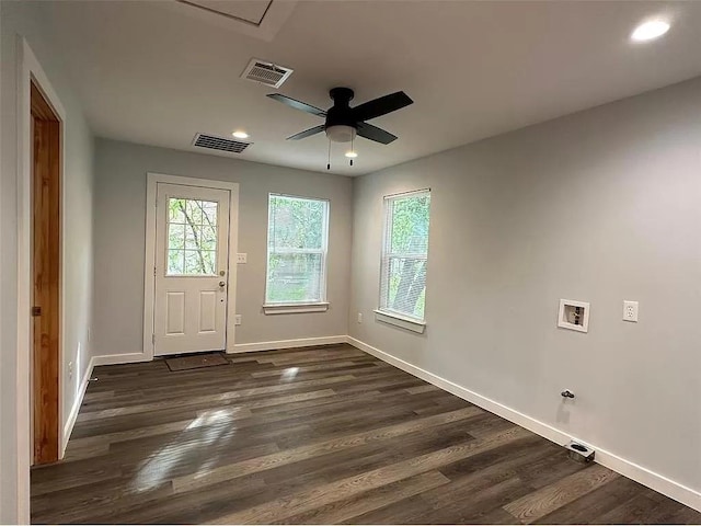 202 Prima St Unit A, Smithville, TX 78957 - foyer entrance with baseboards, dark wood-style floors, recessed lighting, and ceiling fan