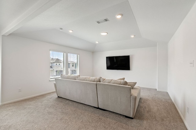 615 Backstays Loop, Kyle, TX 78640 - living room with carpet flooring, lofted ceiling, and recessed lighting