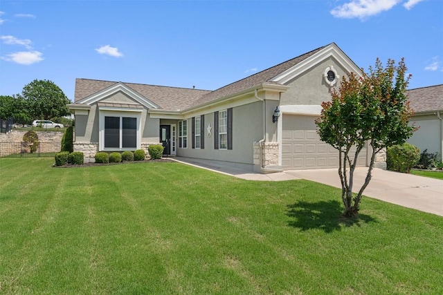 214 Fieldstone Dr, Georgetown, TX 78633 - single story home featuring concrete driveway, stucco siding, an attached garage, and stone siding