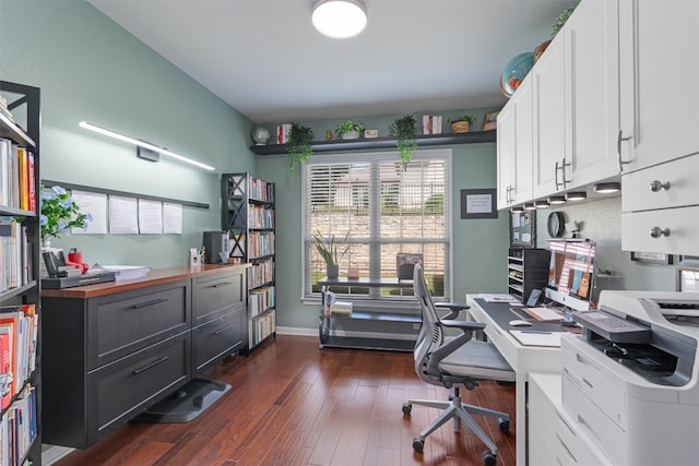 214 Fieldstone Dr, Georgetown, TX 78633 - office with dark wood-style flooring and baseboards