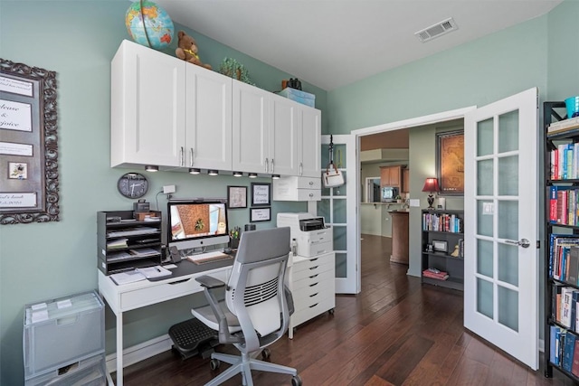214 Fieldstone Dr, Georgetown, TX 78633 - office featuring french doors and dark wood-style flooring