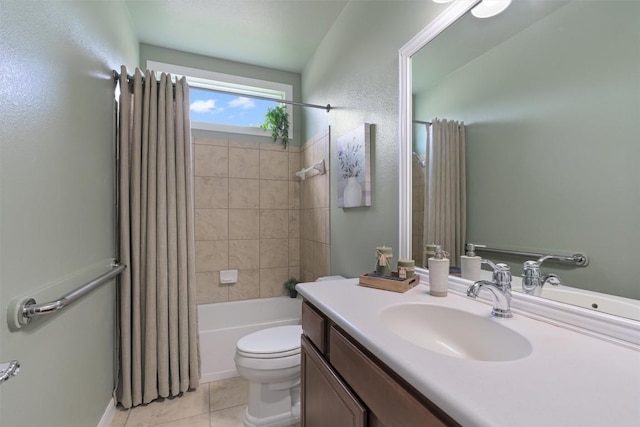 214 Fieldstone Dr, Georgetown, TX 78633 - full bath featuring toilet, tile patterned floors, vanity, and shower / bath combination with curtain