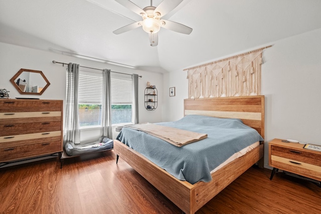 bedroom with wood finished floors and a ceiling fan