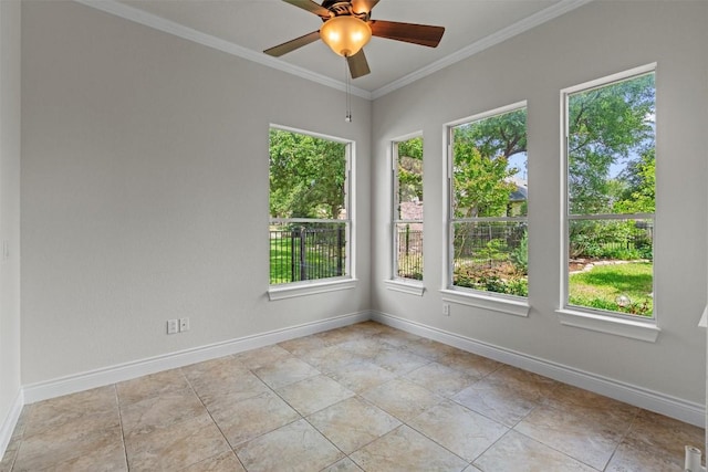 105 Longhorn Cavern Cv, Georgetown, TX 78633 - empty room with healthy amount of natural light, ornamental molding, a ceiling fan, and baseboards