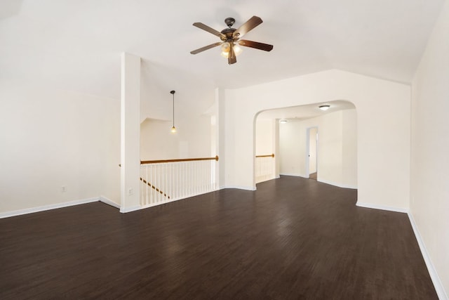 1345 Becca Teal Pl, Round Rock, TX 78681 - empty room featuring vaulted ceiling, ceiling fan, and dark wood finished floors