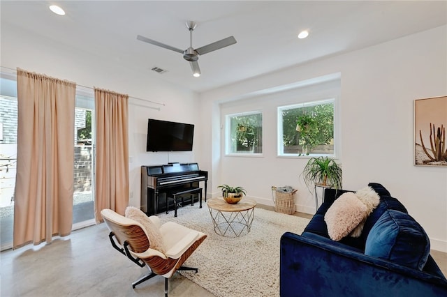 5506 Evans Ave Unit 1, Austin, TX 78751 - living room featuring a ceiling fan and recessed lighting