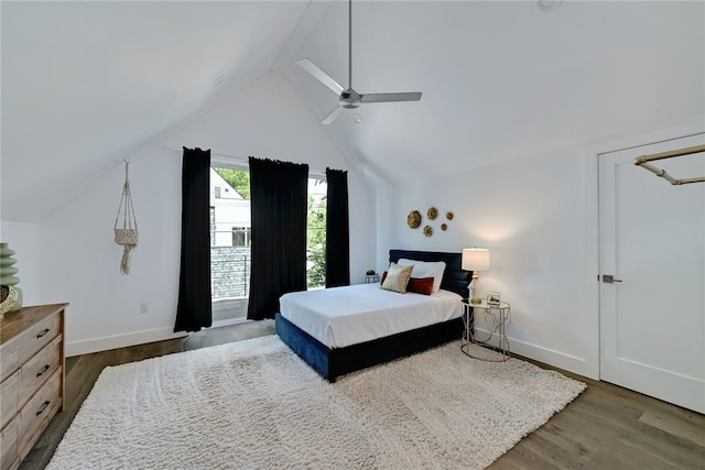 5506 Evans Ave Unit 1, Austin, TX 78751 - bedroom with wood finished floors, lofted ceiling, and ceiling fan