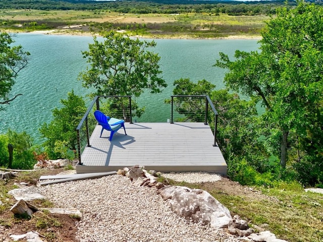 dock area with a water view