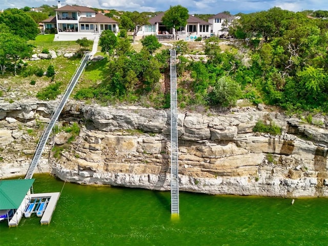 drone / aerial view of a nearby body of water