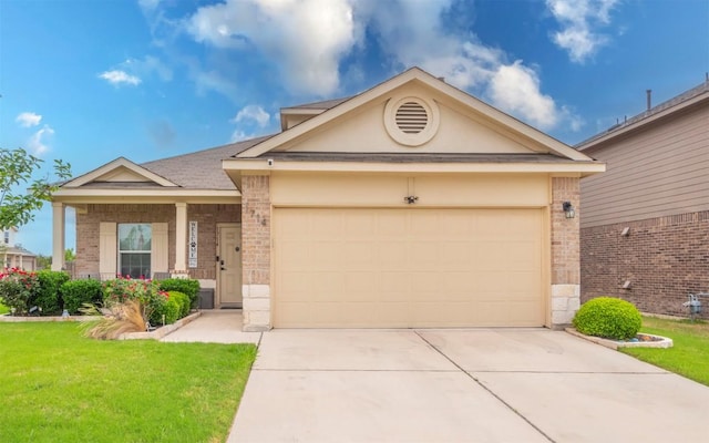 1714 Deodara Dr, Cedar Park, TX 78613 - ranch-style house featuring brick siding, driveway, a front lawn, and a garage