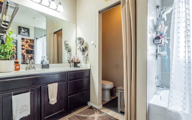 1714 Deodara Dr, Cedar Park, TX 78613 - bathroom featuring vanity, shower / bath combination with curtain, and tile patterned flooring