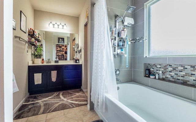 1714 Deodara Dr, Cedar Park, TX 78613 - full bathroom with tile patterned floors, vanity, and shower / bath combination with curtain
