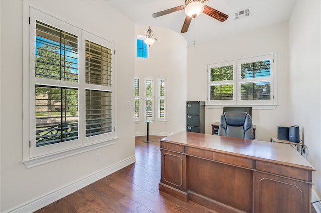 104 Rivalto Cir Unit 1, Lakeway, TX 78734 - office space with a ceiling fan and dark wood-style floors