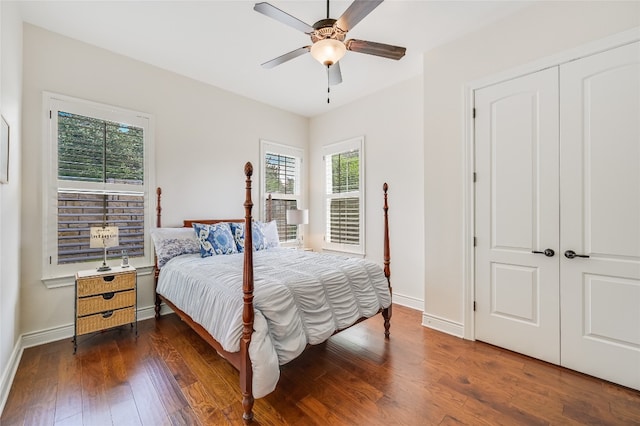 104 Rivalto Cir Unit 1, Lakeway, TX 78734 - bedroom featuring wood finished floors, ceiling fan, and a closet