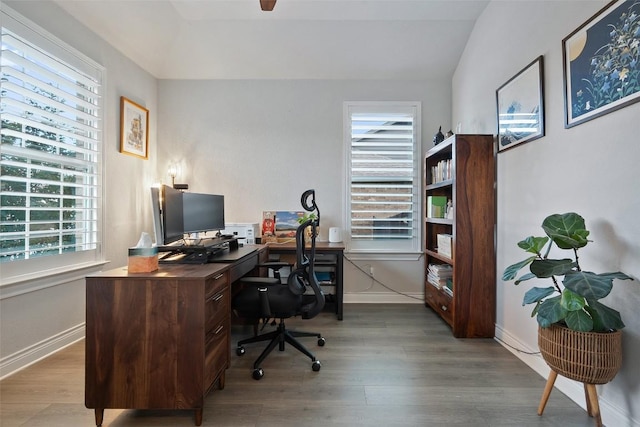 225 Escarpment Way, Cedar Park, TX 78613 - office area featuring plenty of natural light, wood finished floors, and baseboards