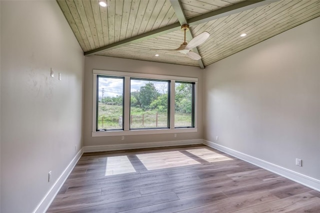 106 Edwards Cir, Horseshoe Bay, TX 78657 - spare room featuring wood finished floors, a ceiling fan, baseboards, wooden ceiling, and recessed lighting