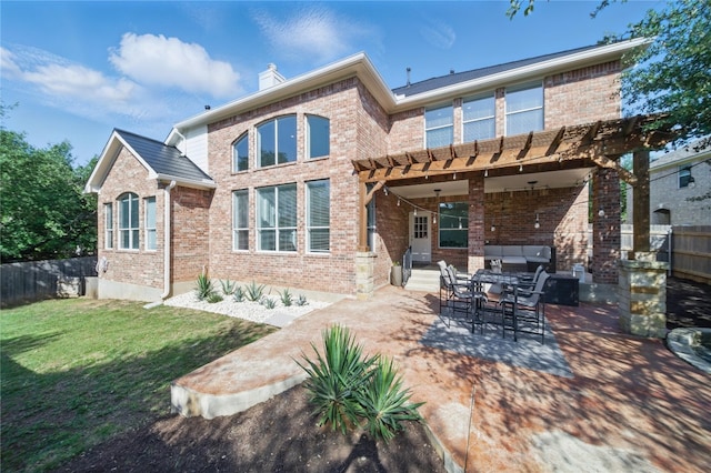 10725 Maelin Dr, Austin, TX 78739 - rear view of house featuring brick siding, a patio, and a pergola