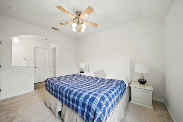 10725 Maelin Dr, Austin, TX 78739 - bedroom with arched walkways, carpet flooring, baseboards, and lofted ceiling