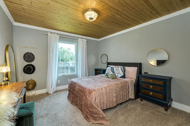 1305 Quail Ravine, Round Rock, TX 78664 - bedroom featuring carpet floors, wooden ceiling, crown molding, and baseboards