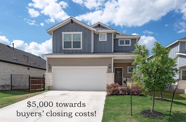 500 Pickrell Loop, Liberty Hill, TX 78642 - craftsman-style home featuring board and batten siding, driveway, and an attached garage