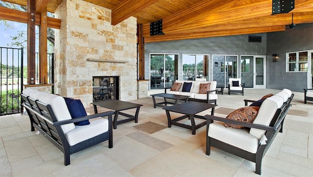 520 Betty Ann Way, Leander, TX 78641 - view of patio / terrace featuring an outdoor living space with a fireplace