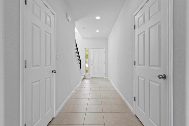 520 Betty Ann Way, Leander, TX 78641 - hall featuring light tile patterned flooring, baseboards, and recessed lighting