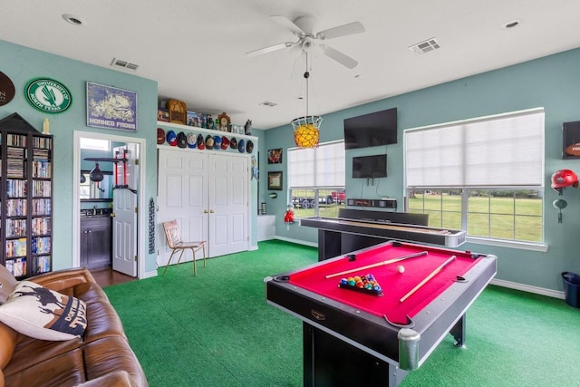 420 Oak Forest Dr, Buda, TX 78610 - playroom with carpet, baseboards, plenty of natural light, pool table, and recessed lighting