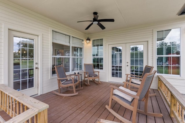 420 Oak Forest Dr, Buda, TX 78610 - deck featuring a ceiling fan and french doors