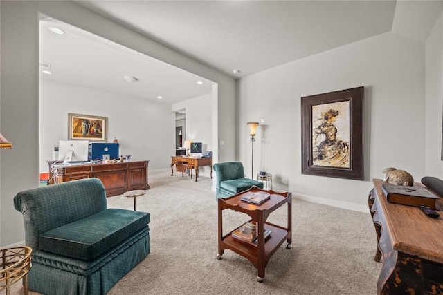 2032 Murano Ln, Leander, TX 78641 - living room with an office area, carpet flooring, baseboards, and recessed lighting