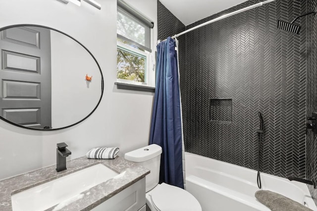 1111 Walton Ln Unit 2, Austin, TX 78721 - bathroom with shower / bathtub combination with curtain, toilet, and vanity