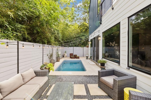 1111 Walton Ln Unit 2, Austin, TX 78721 - view of swimming pool featuring outdoor lounge area, a fenced backyard, and a patio area