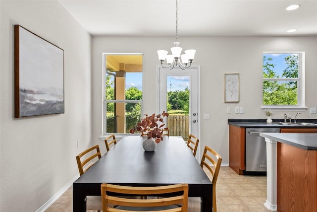 6212 Bumpstead Dr, Austin, TX 78747 - dining space featuring a chandelier, baseboards, and recessed lighting