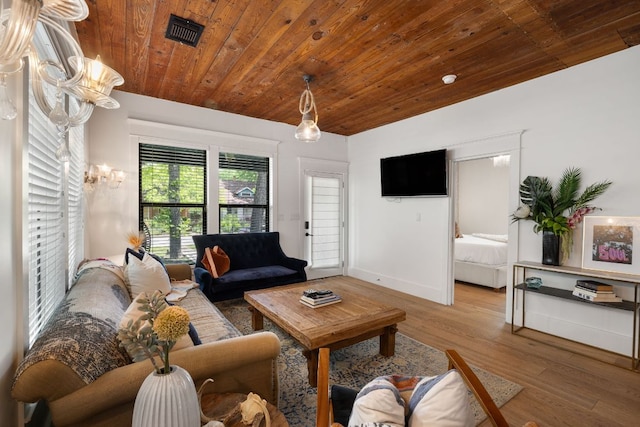 1307 E 2nd St, Austin, TX 78702 - living area featuring wood ceiling, wood finished floors, and baseboards