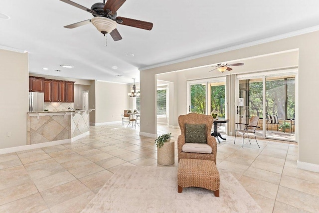 307 Palmetto Dr, Georgetown, TX 78633 - sitting room with ornamental molding, baseboards, light tile patterned floors, healthy amount of natural light, and recessed lighting