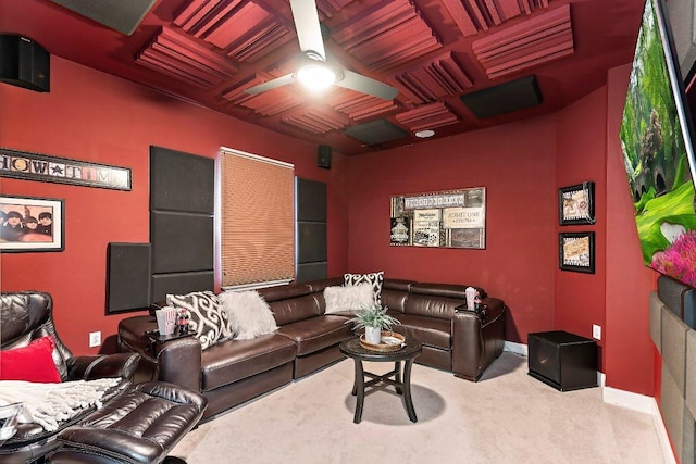307 Palmetto Dr, Georgetown, TX 78633 - cinema room featuring carpet, baseboards, and ceiling fan