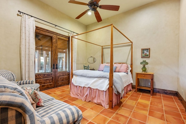 164 Camino Del Reserve, Comfort, TX 78013 - bedroom with french doors, tile patterned flooring, and a ceiling fan