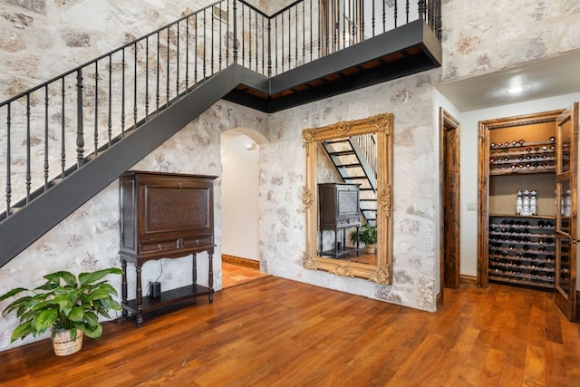 164 Camino Del Reserve, Comfort, TX 78013 - wine cellar with wood finished floors, baseboards, and arched walkways