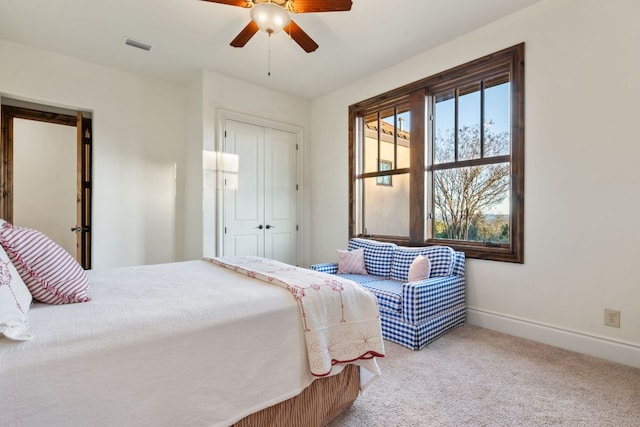 164 Camino Del Reserve, Comfort, TX 78013 - bedroom featuring baseboards, carpet floors, a closet, and ceiling fan