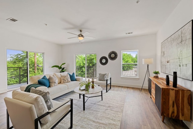 6444 Burnet Rd Unit 204, Austin, TX 78757 - living room featuring light wood-style floors and ceiling fan