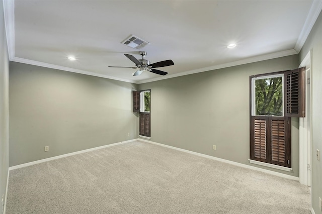 4905 Southcrest Dr, Austin, TX 78746 - carpeted spare room with baseboards, a ceiling fan, crown molding, and recessed lighting
