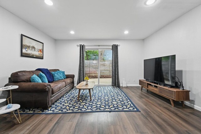 3820 Southway Dr Unit C, Austin, TX 78704 - living area with wood finished floors, baseboards, and recessed lighting