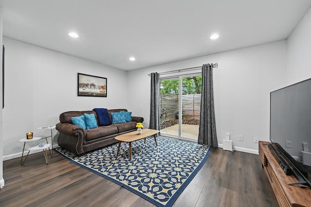 3820 Southway Dr Unit C, Austin, TX 78704 - living area with dark wood finished floors, baseboards, and recessed lighting