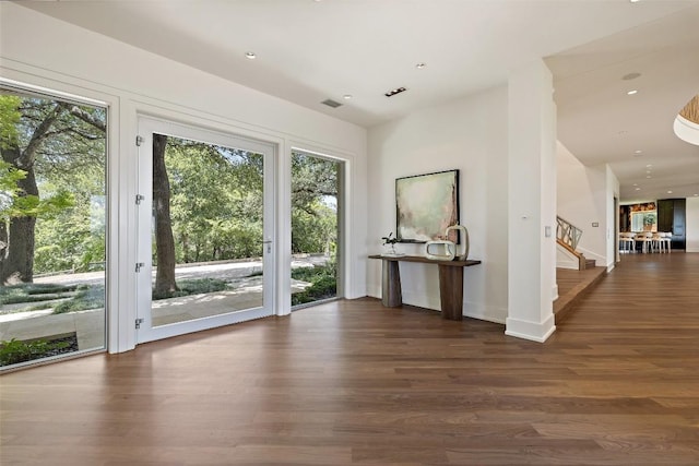 706 Las Lomas Dr, West Lake Hills, TX 78746 - entryway with stairs, wood finished floors, baseboards, and recessed lighting