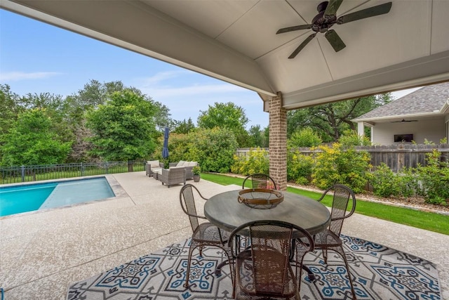 10515 Bryson Dr, Temple, TX 76502 - view of patio with a fenced backyard, a ceiling fan, and an outdoor living space