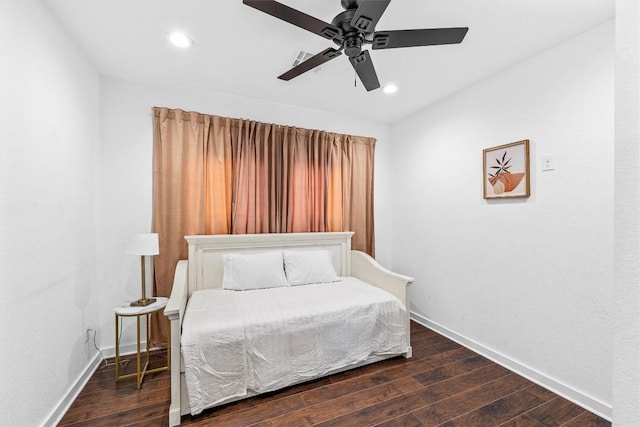3225 Homan Ave, Waco, TX 76707 - bedroom with wood finished floors, recessed lighting, baseboards, and a ceiling fan