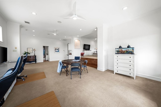 4020 Texas Wildlife Trl, Austin, TX 78735 - home office with light carpet, a ceiling fan, recessed lighting, and baseboards