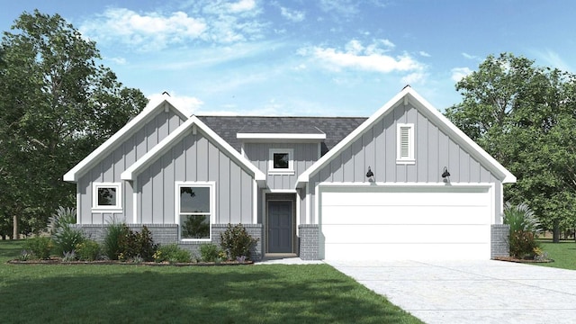329 Lone Cedar Rd, Marble Falls, TX 78654 - view of front of house with board and batten siding, driveway, a front lawn, and a garage