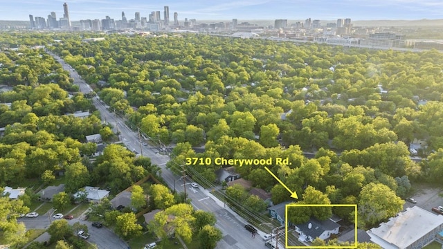 aerial overview of property's location with a view of skyline and property parcel outlined